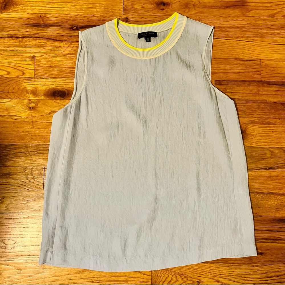 Rag & Bone Icy Grey Blue Ribbed Neck Tank Blouse Sz M
